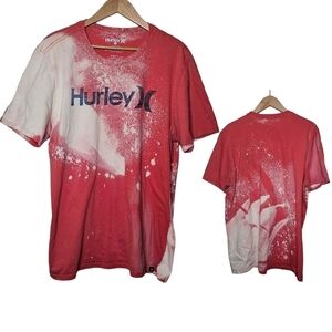 Hurley Custom Acid Wash Graphic Salmon Orange & Cream Tee Size Large